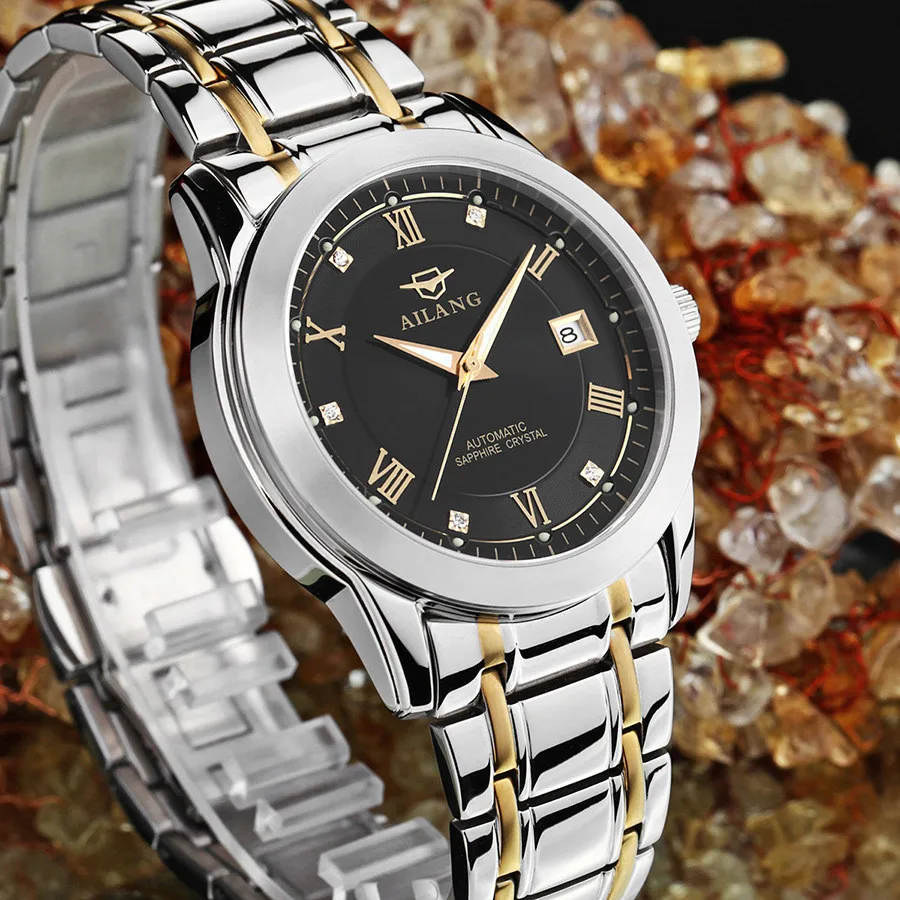 Бренд AILANG, мужские полностью стальные деловые часы, роскошные кристаллы, под платье, наручные часы, 3ATM, римские аналоговые часы, Relojes NW3297