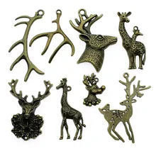 4 шт./лот, подвески с рождественскими оленями и рогами, античный бронзовый цвет, подвески с рождественским оленем для браслетов