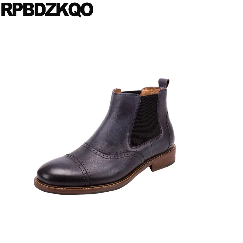 

men plus size shoes wingtip brogue handmade dress ankle full grain leather boots blue short chelsea male formal 2018 slip on