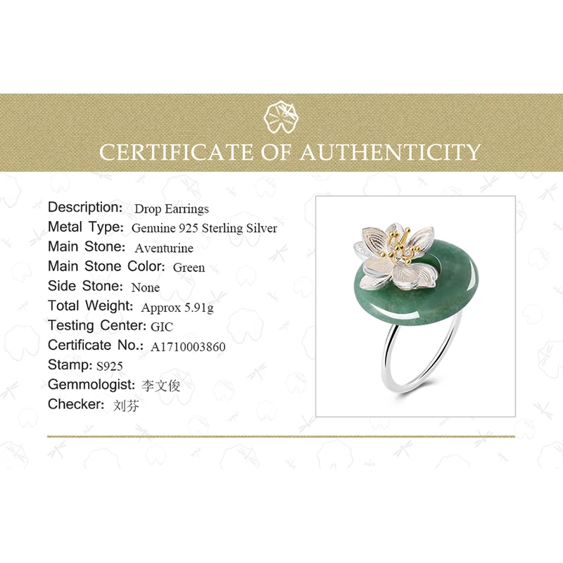 Lotus Fun реальные 925 серебро натуральный зеленый камень творческий ручной работы Fine Jewelry лотоса шепчет кольцо для женщин brincos