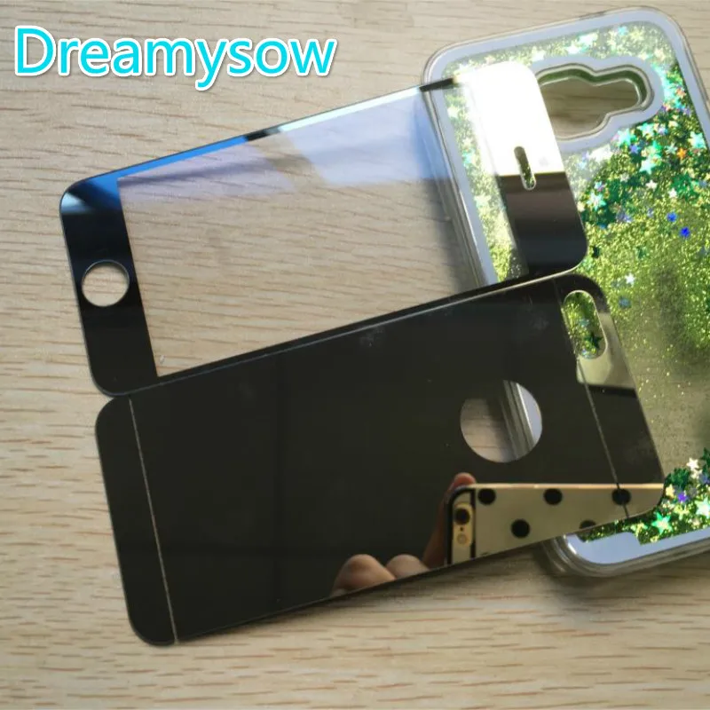 Koop Voor + Back Spiegel Effect Goud Zilver kleur Beschermfolie voor iPhone X 10 4 4 s 5 5 s SE 6 6 S 7 8 Plus Volledige Cover Gehard Glas