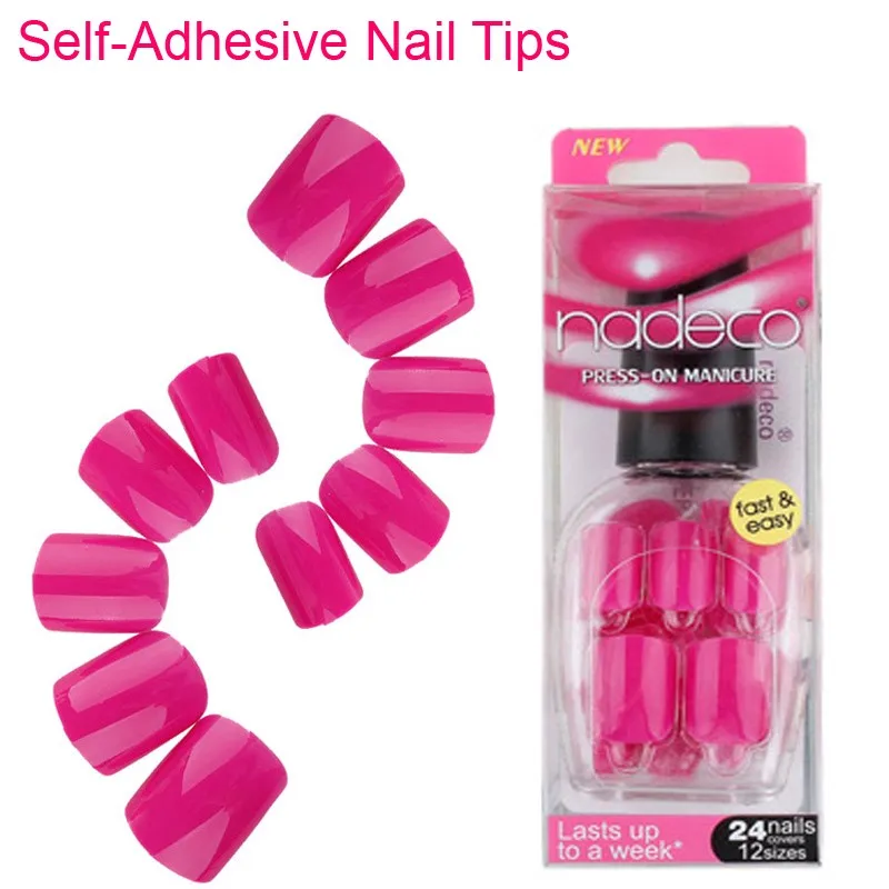 24PCS Full Cover Violet Rose Self Adhesive Fake Nail Polish Tip