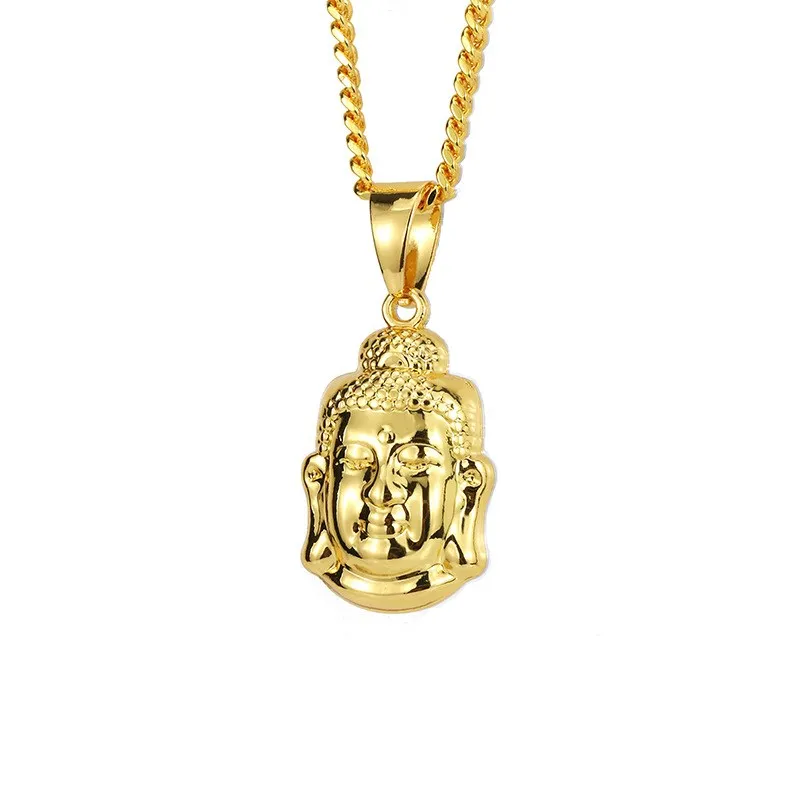 

Good Quality Small Buddha Pendant Necklace Men Hip Hop Ice Out Golden Silver Chain Metal Necklace Drop Shipping