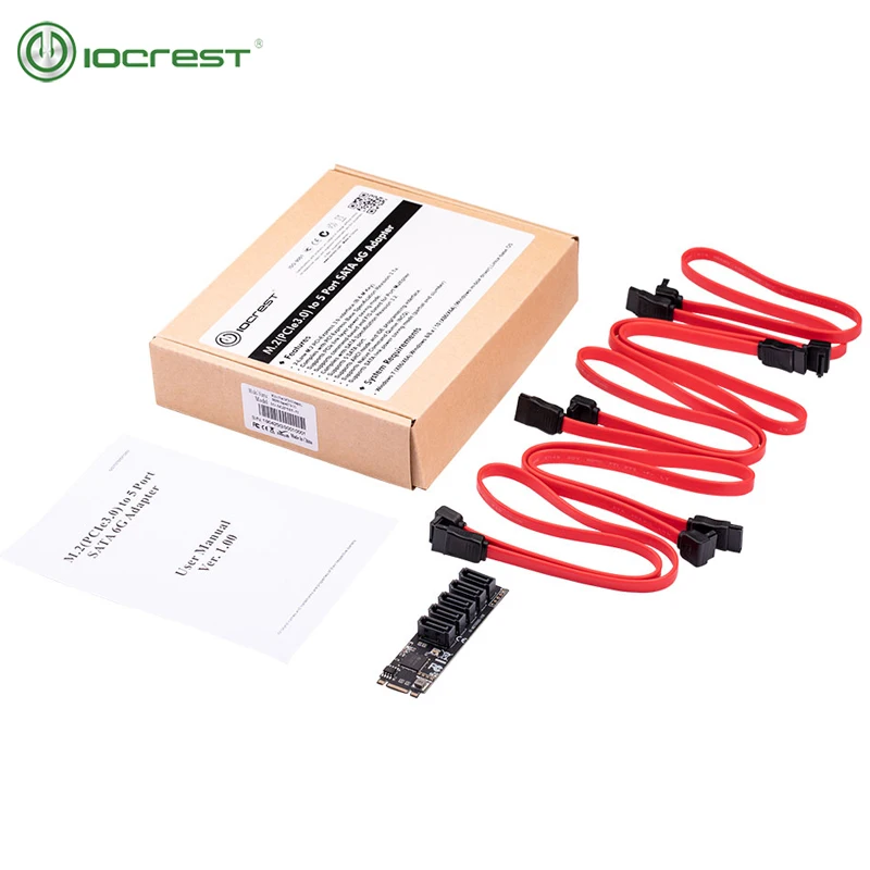 Адаптер SSD IOCREST M.2 (PCIe 3 0) на 5 портов SATA III 6G с кабелем SATAIII поддержка UEFI|Платы