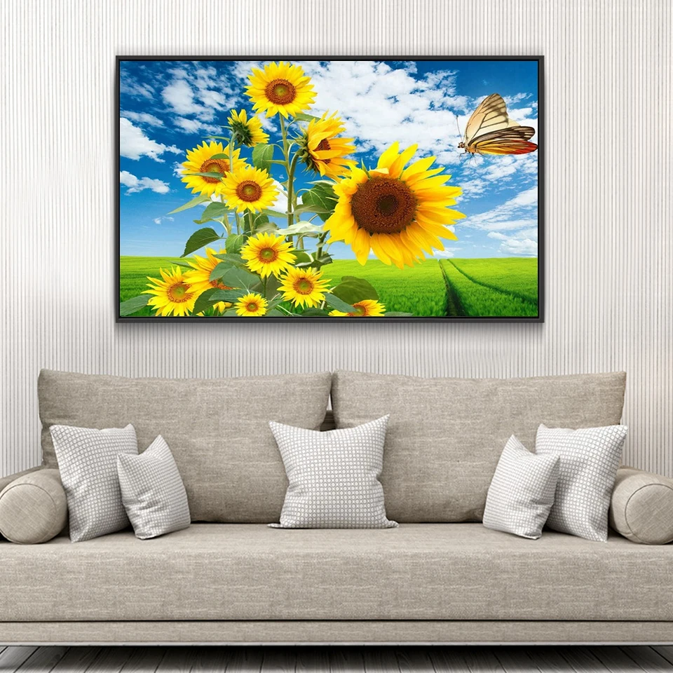 ダイヤモンドモザイク花ひまわりフル平方ダイヤモンド塗装蝶のラインストーン絵画手作り趣味 A1473 Diamond Painting Cross Stitch Aliexpress