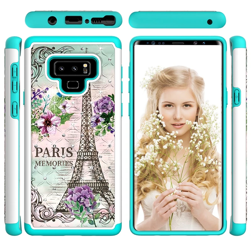 Чехол для Galaxy S10 S10e примечание 9 S9 S8 (J3 J7) 2018 2 в 1 Diamond Жесткий ПК + ТПУ ударопрочный