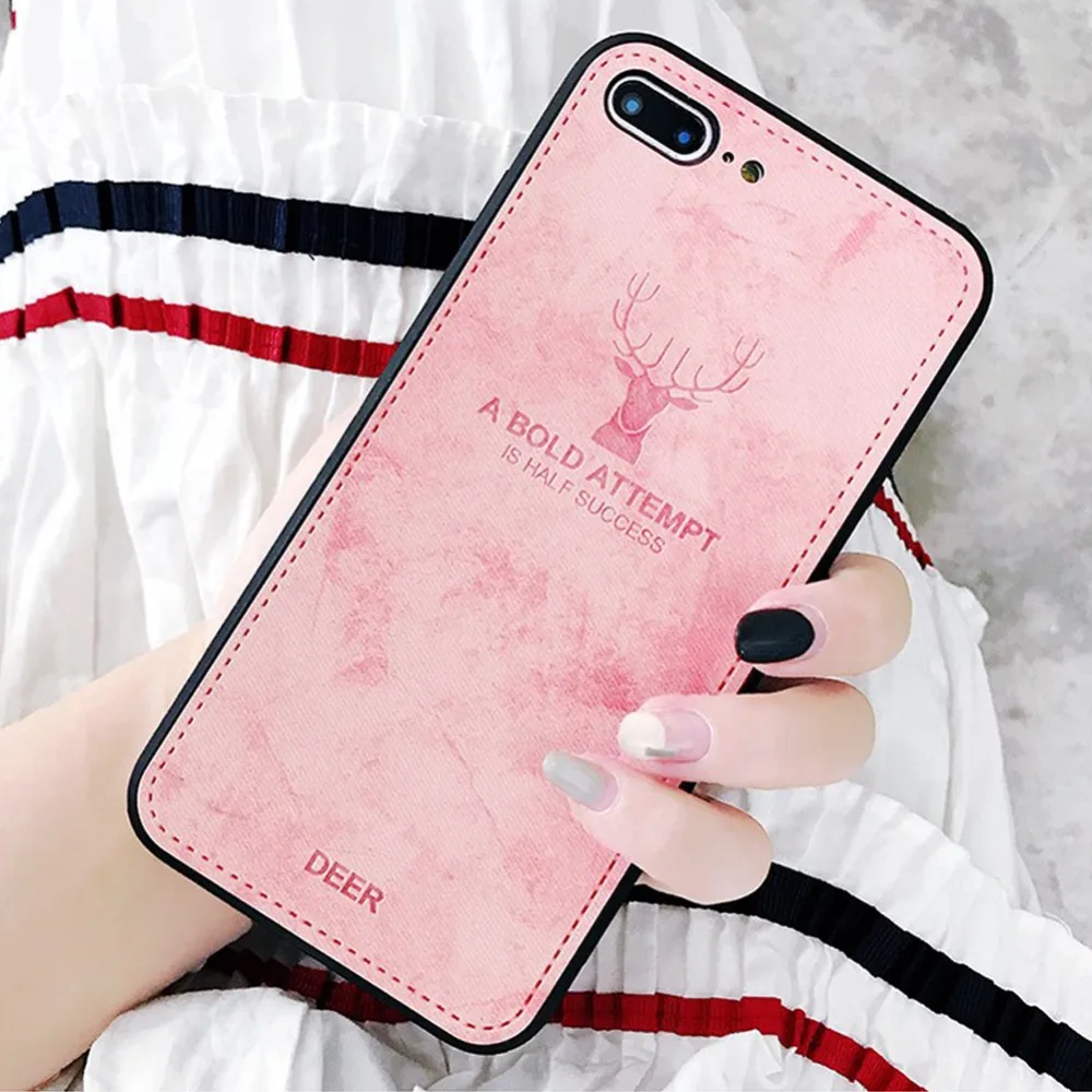 

For iPhone Xs MAX Case,Soft Luxury Slim Fabric Texture Soft TPU 3D Deer Print Cloth Pattern Cover Soft TPU Edge Shockproof Case