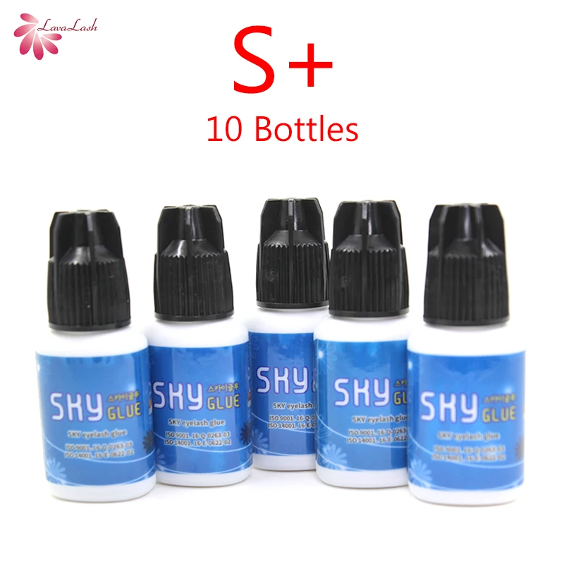 

Free Shipping Original Fastest drying eyelash extensions Sky Glue S+ type 10 bottles 1-2 seconds Eyelash Adhesive 5ml Black Cap