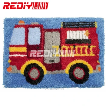 

New 3D Latch Hook Rug Kits Fire truck DIY Needlework Unfinished Crocheting Rug Yarn Cushion Mat Home Decor Embroidery Carpet Rug