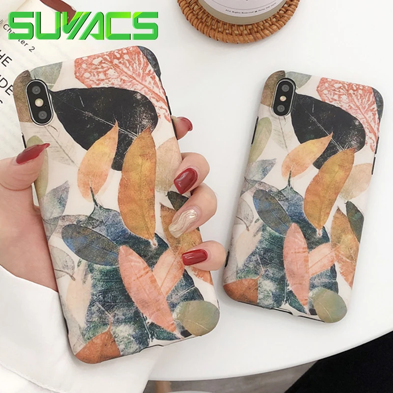 

SUYACS Vintage Leaves Pattern Soft IMD Phone Case For iPhone XS MAX XR Literary Style Protector Phone Back Cover Case Coque