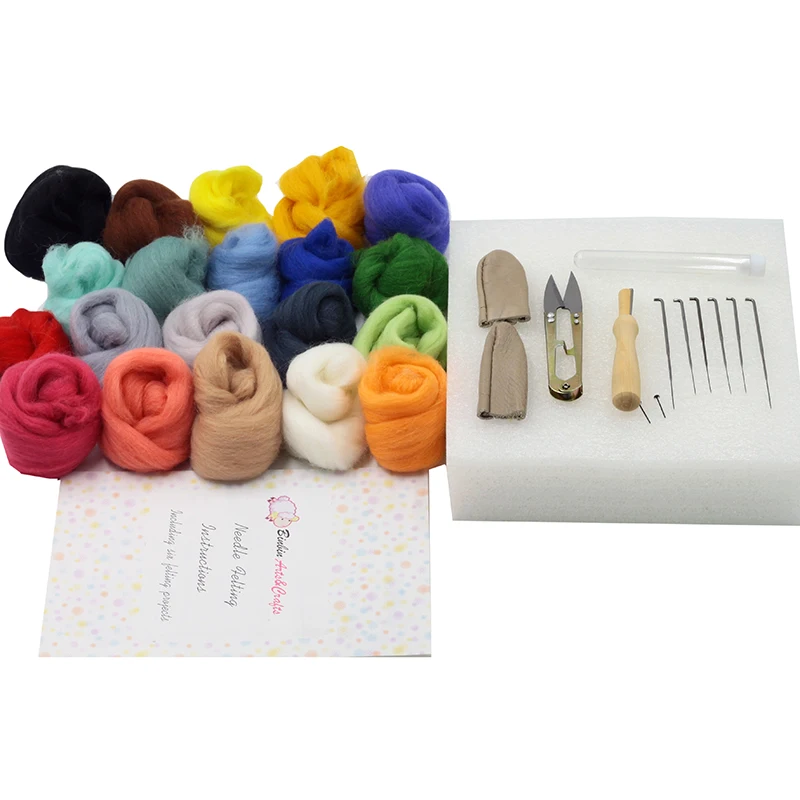 

20 colors Needle Felting Wool Fibre Roving Needle Felting with DIY Basic Instructions Kit in One Box