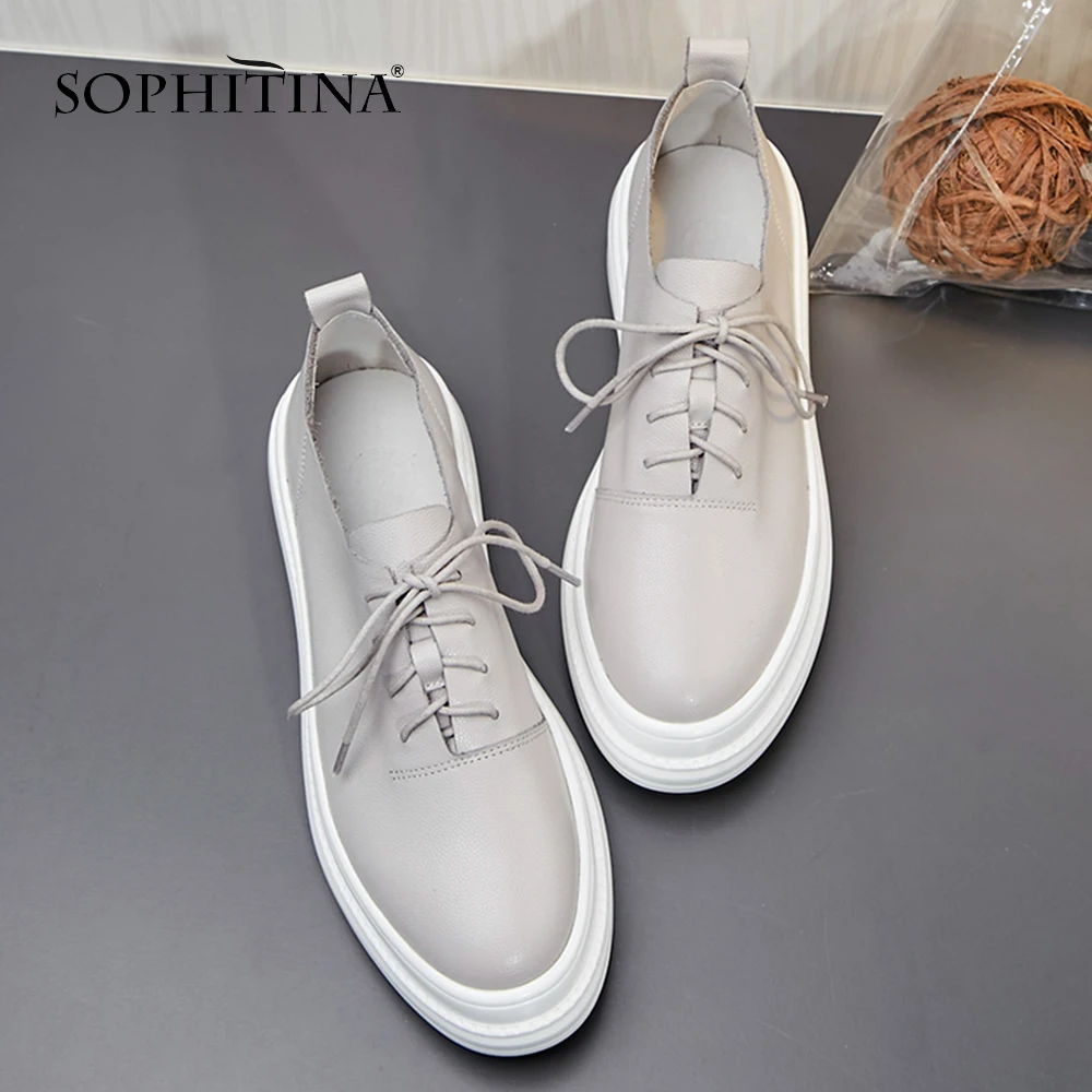 SOPHITINA/повседневные женские туфли на плоской подошве из высококачественной натуральной кожи с круглым носком; Милые однотонные женские туфли на толстой платформе со шнуровкой; PO67