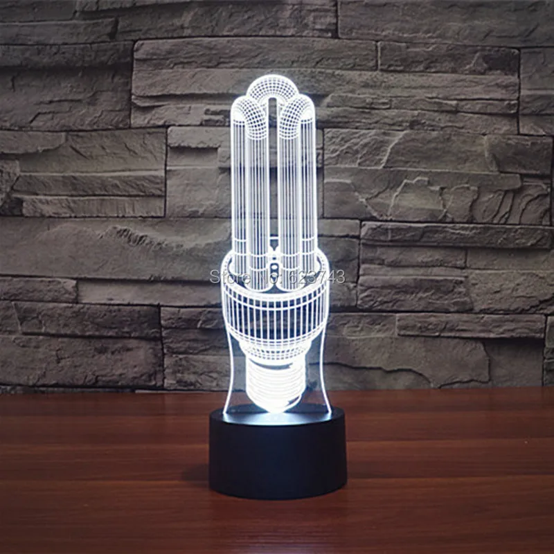 

Free Shipping Color changing Flashing Imitation Compact Fluorescent Lamp (CFL) Arcylic 3D LED Night Light USB 3D LED Lamps