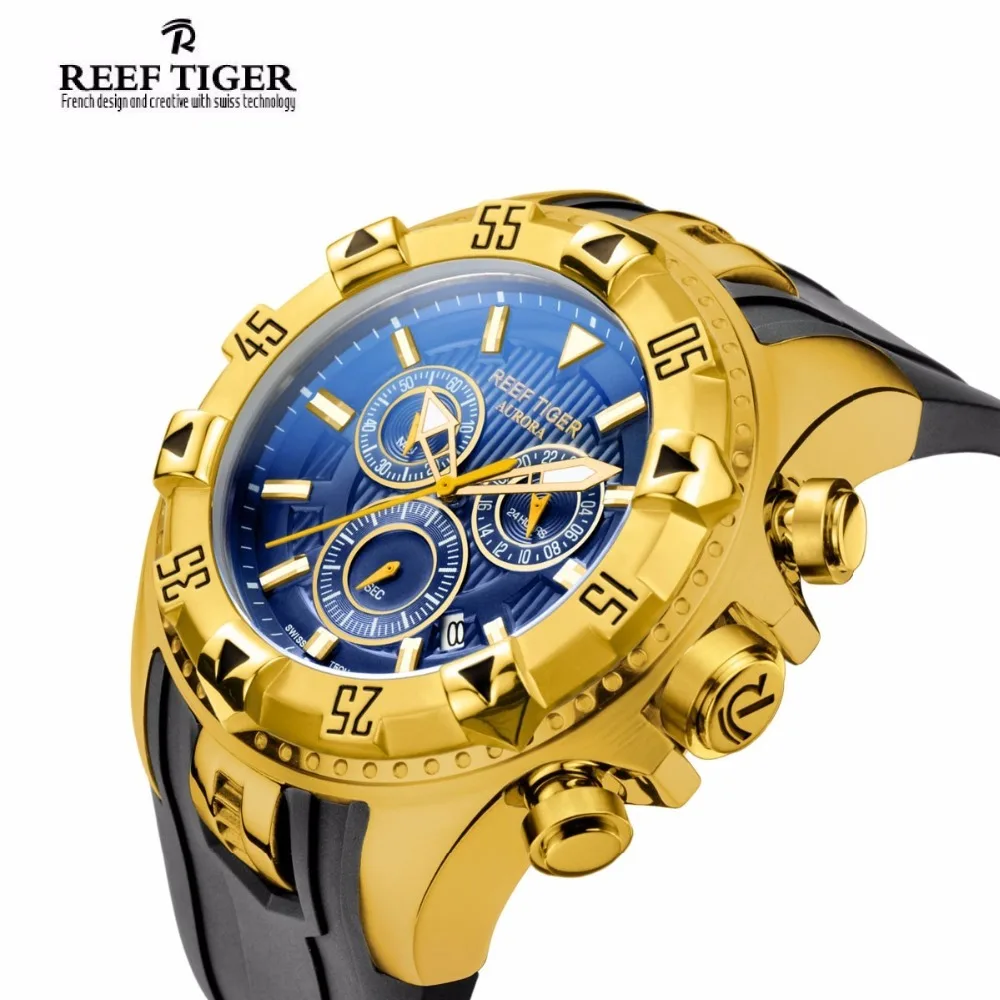 

Relojes Hombre 2019 brand luxury Reef Tiger Sport Watches Mens Chronograph Rubber Waterproof Quartz Watch Relogio Masculino+gift