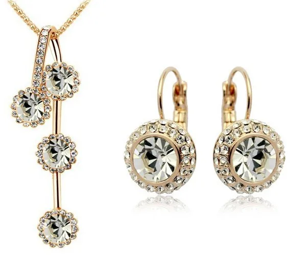wholesale gold plated Austrian CRYSTAL Pendant Necklace earrings