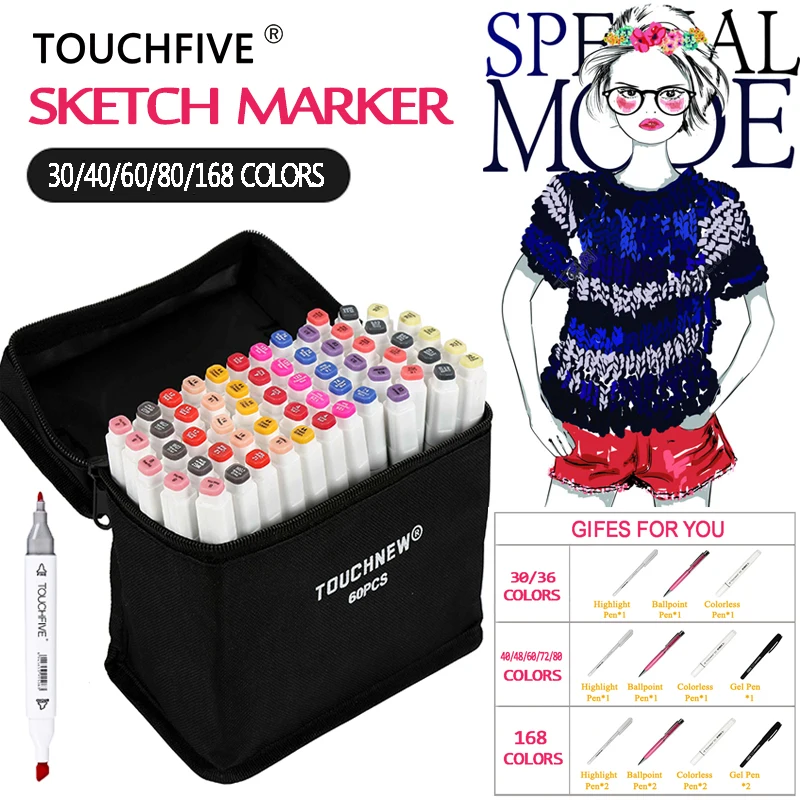 

TOUCHFIVE 168 30 40 60 80 Art Markers Drawing Pen Sketch Copic Markers Set Alcohol Based Permanent Marker Art Suppies stabilo