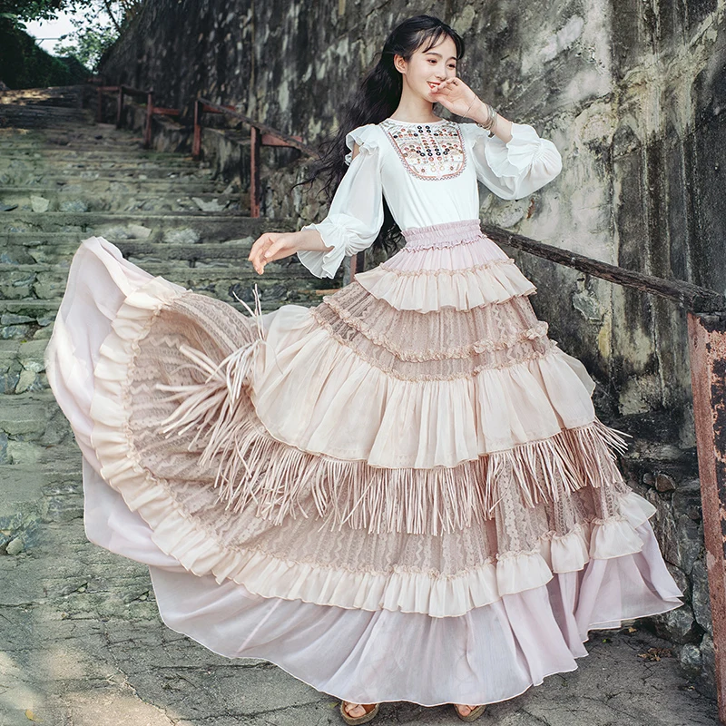 Gratis Verzending Bohemian Lange Maxi Vrouwen Chiffon En Kant Kwasten Rokken Ruffle Gelaagde Elastische Taille Baljurk Boahow Roze Rokken Gratis Verzending Bohemian Lange Maxi Vrouwen Chiffon En Kant Kwasten Rokken Ruffle Gelaagde Elastische Taille Baljurk Boahow Roze Rokken