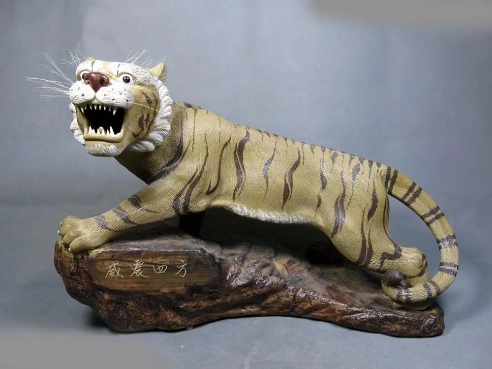 

11" China handmade competitive products Pottery sculpture fine Tiger Statue A(0505)