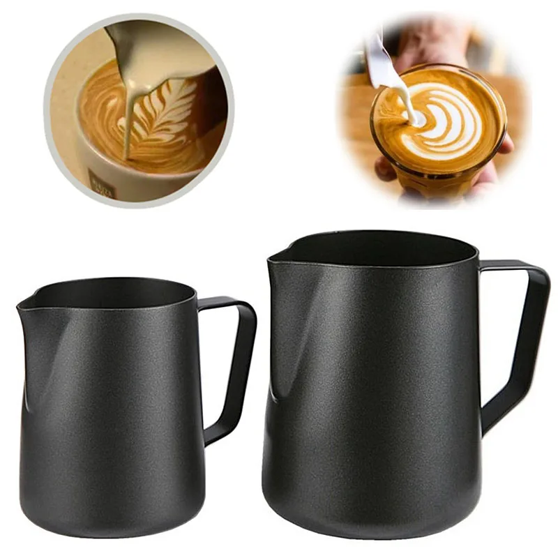 Stainless Steel Milk Frothing Jug 350/600ml Coffee Latte Espresso Black