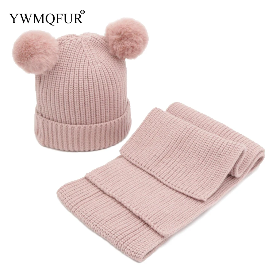 

Autumn Winter Knitted Hat Scarf Sets For Kids Cotton Solid Color 1 to 2 Years Old Children Caps Scarves 2018 New Arrival YWMQFUR