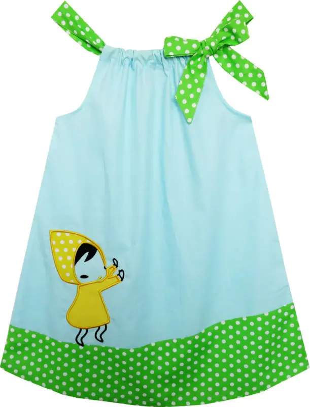 

Girls Dress Tank Cute Catoon Polka Dot Blue Green Cotton 2017 Summer Princess Wedding Party Dresses Children Clothes Size 2-6