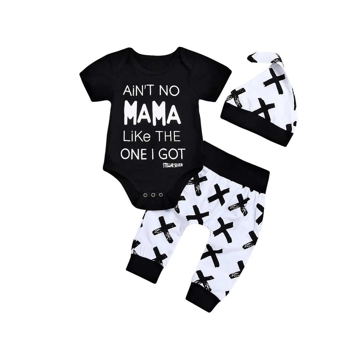 3pcs Newborn Baby Kids Boys Outfits Hat Romper T-shirt Long Pants Clothes Set