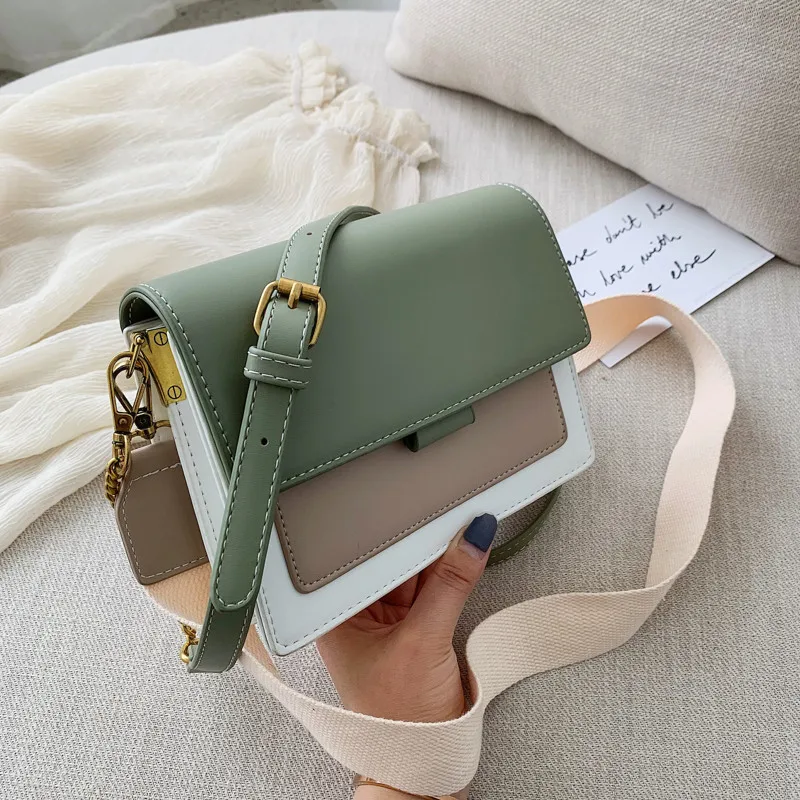 

Luxury Contrast color Leather Crossbody Bags Women 2019 Brand Handbag fashion Shoulder Messenger Bag Ladies Cross Body Bag