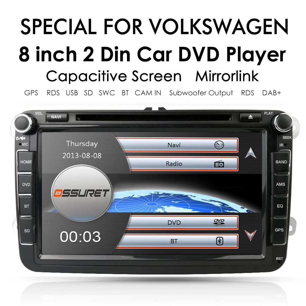 Perfect Ossuret 2Din 8Inch Car DVD Player For V W/Volkswagen/Passat/POLO/GOLF/Skoda/Seat/Leon DAB+ GPS RDS SWC rear camera FM/AM radio 0