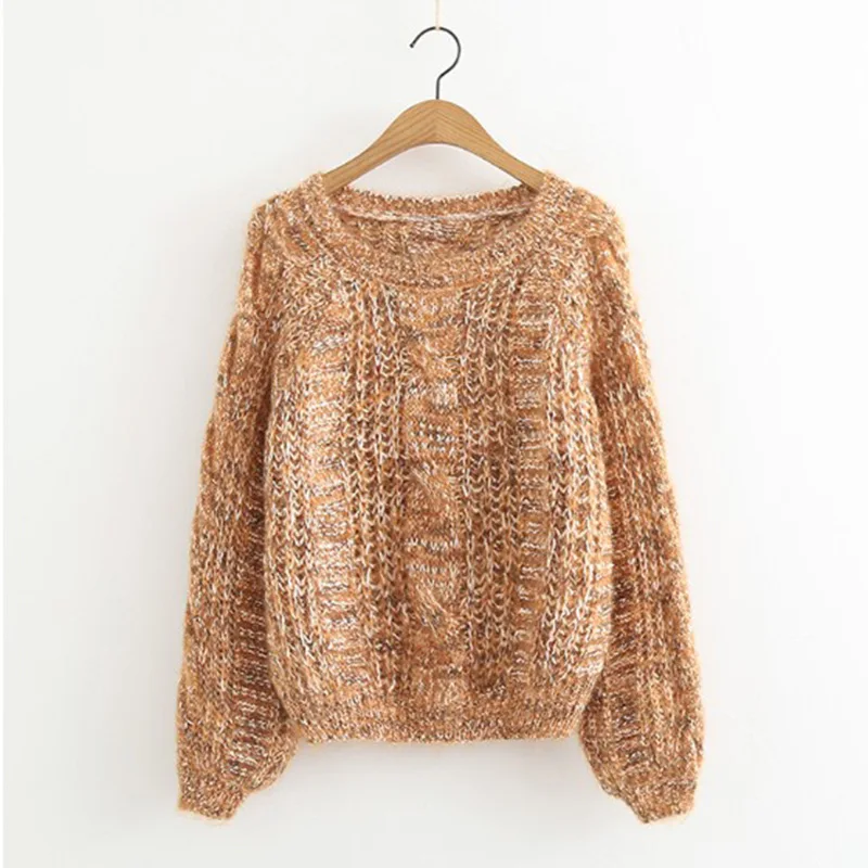 

5 Color Women's Sweater Puff Sleeve Sweater Women's Head Loose Student Sweater Autumn and Winter Color Twist Sweater