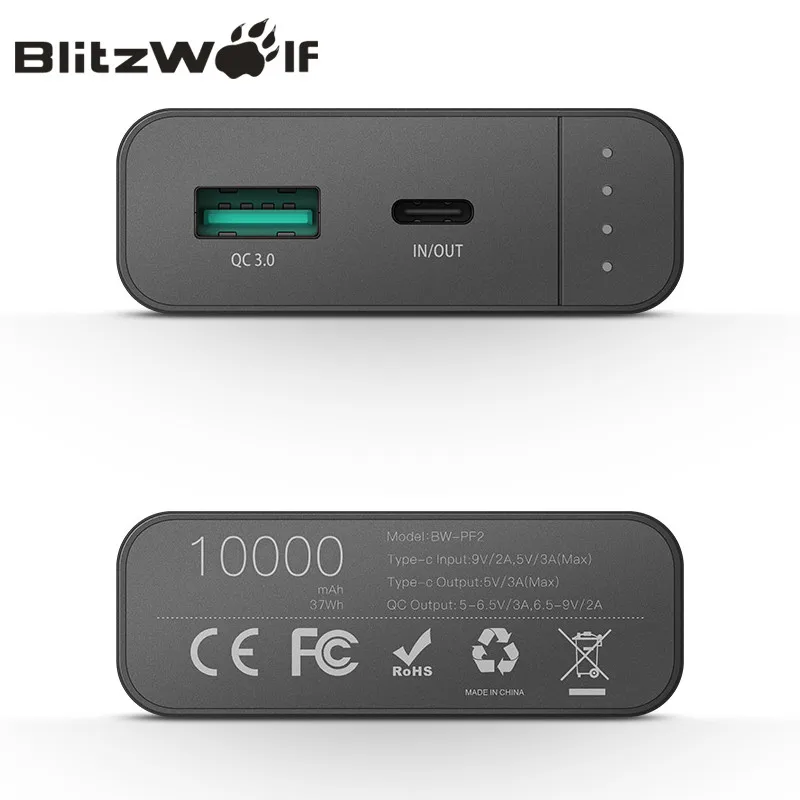 BlitzWolf 10000mAh Power Bank 18W QC3.0 Type-C Powerbank Dual USB Charger External Battery Pack Fast Charging For iPhone X 8 7 6