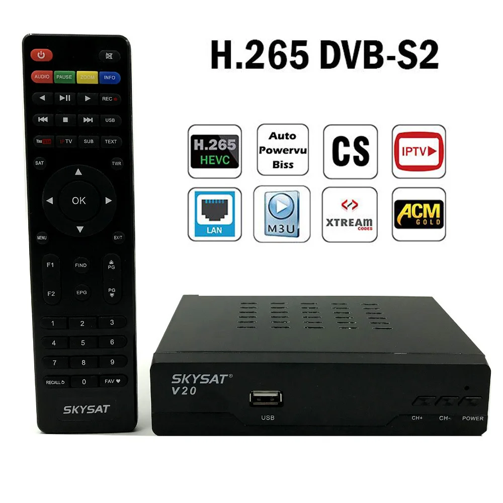 

Europe Middle East H.265 DVB-S2 Satellite Receiver Set Top Box Autoroll Power vu Biss Key Support DLNA Wifi Cline IPTV Youtube