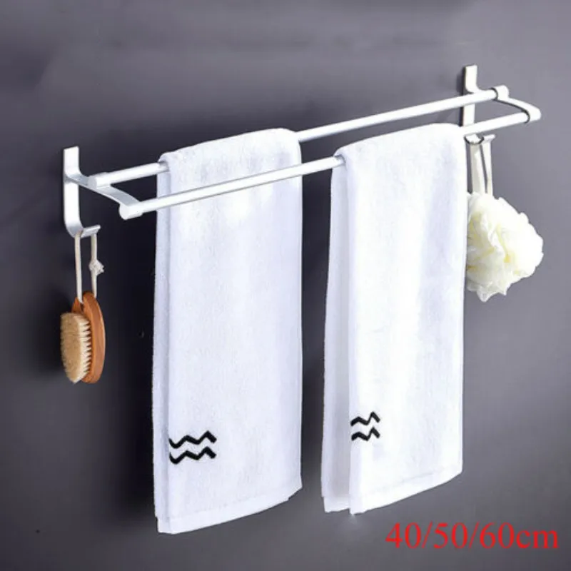 

Bathroom Towel Racks Double Towel Rack Wall Mounted Space Aluminum Towel Shelf With Hooks Bath Rails Bars 40/50/60cm
