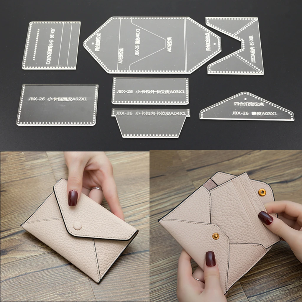 7Pcs Business Card Bag Purse Acrylic Leather Handbag Template Leathercraft Sewing Pattern DIY 