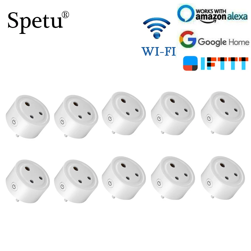 

Spetu 10pcs/lot Smart Home Timing Switch Socket Wifi Remote Control India South African Plug Work with Alexa Google Home,IFTTT