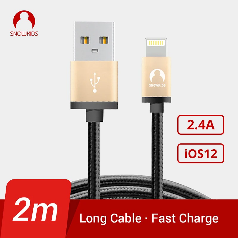 Кабель зарядный Snowkids USB 2 м для телефона 12 11X8 7 6 5 XR XsMax до iOS 14|cable for|mfi certified8 pin cable |