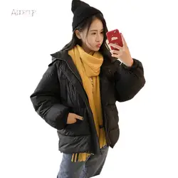 Мода весна Для женщин Короткие хлопковые пальто 2019 новый корейский длинным рукавом одноцветное Цвет капюшоном Свободные толстый Куртка