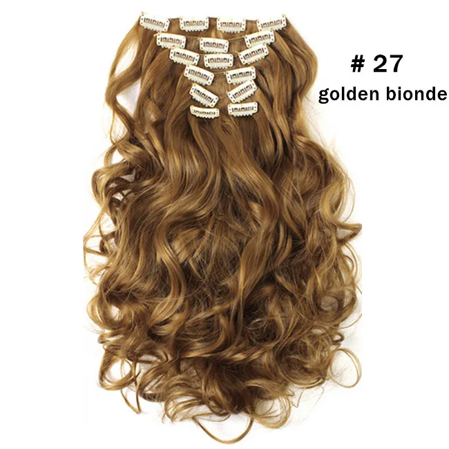 Накладные волосы на заколках с эффектом омбре, байялаж, 20 дюймов, 7 шт., кудрявые волосы серого цвета для женщин, синтетические волосы, коричневый, блонд, розовый, 99 - Цвет: Golden Auburn