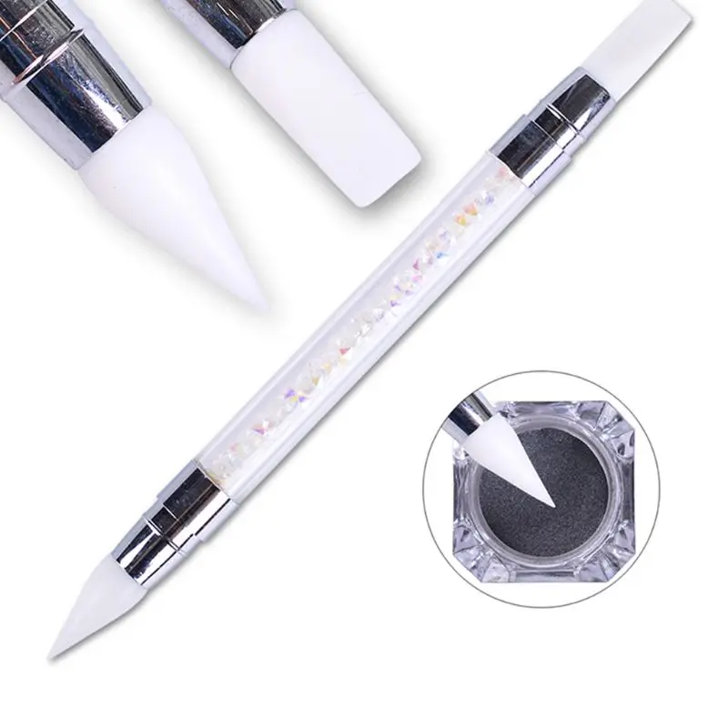 Двухсторонняя силиконовая скульптура для дизайна ногтей ручка Стразы ручка 3D резьба Блестки для поделок Пикер маникюр; точки кисти инструмент
