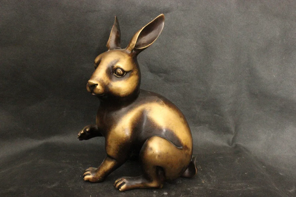 

Old Ancient Chinese Culture Folk Copper Bronze Statue Zodiac Rabbit Sculpture