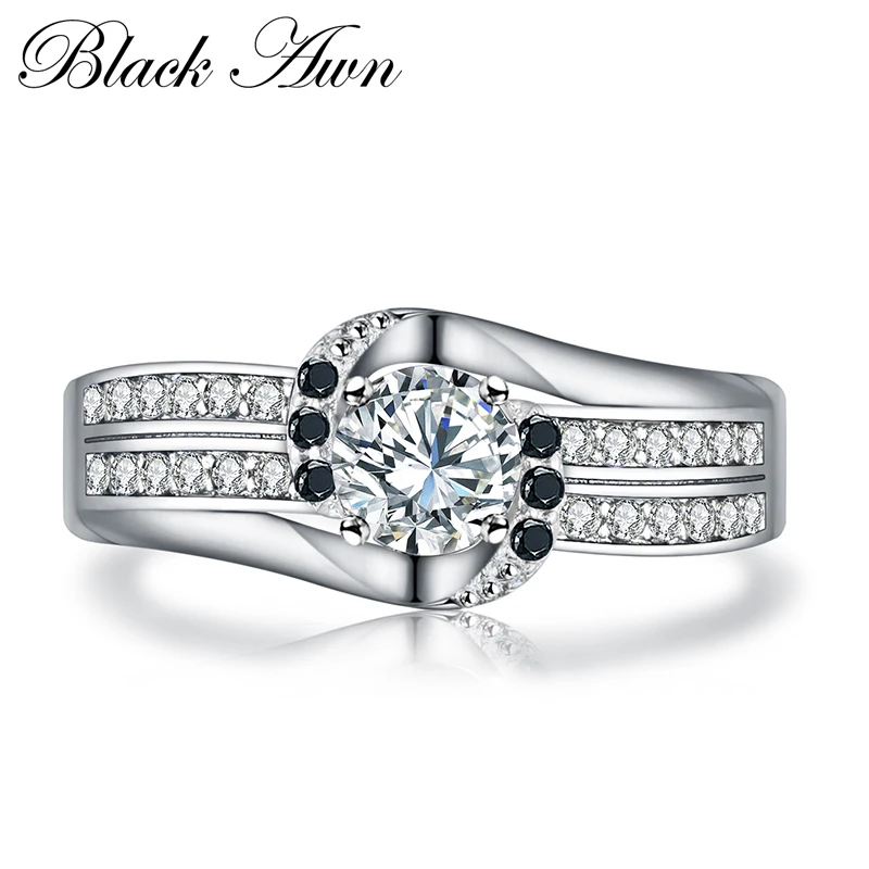 

[BLACK AWN] 925 Sterling Silver Jewelry Trendy Wedding Rings for Women Engagement Ring Femme Bijoux Bague Size 6 7 8 C265