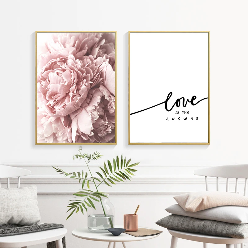 

Scandinavian Style Canvas Poster Flower Nordic Posters and Prints Love Quote Wall Art Paintings for Living Room Wall Unframed
