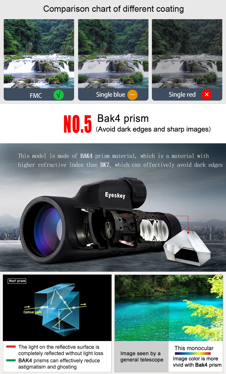 Monocular à Prova Bens para Acampar com Tripé Eyeskey Zoom Monocular Prisma Poderoso Telescópio Dwaterproof Água Caça 10-30x50 Bak4 11 Cheap Telescópio e binóculos