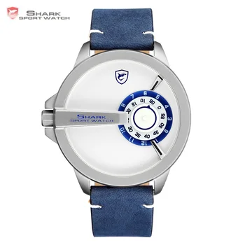 

New SHARK Sport Watch Turntable Dial Special Design Quartz Crazy Horse Leather Strap Waterproof Male Wrist Creative Watch /SH561