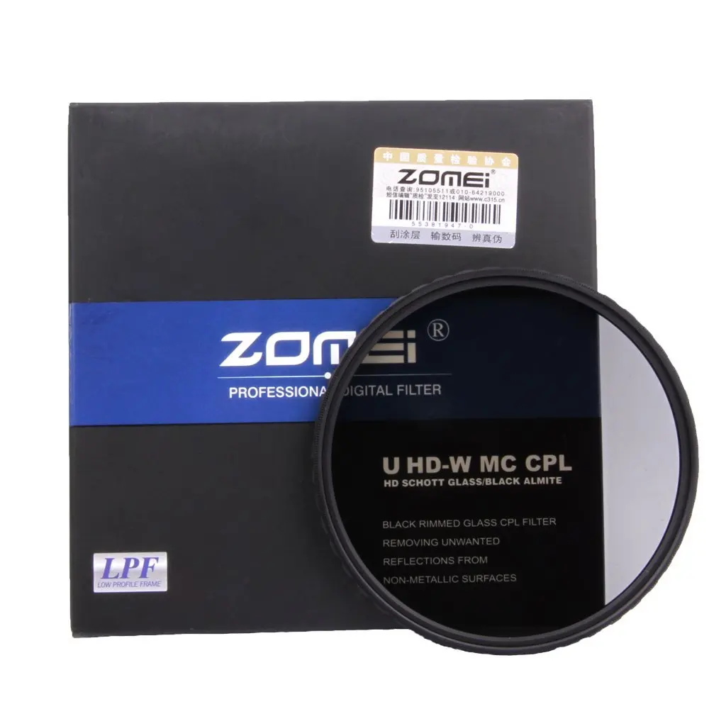 Тренога ZOMEI HD, оптическое Стекло CPL c-pl тонкий кольцевой поляризатор с многошаровым покрытием поляризационный фильтр для объектива 40,5/49/52/55/58/62/67/72/77/82 мм