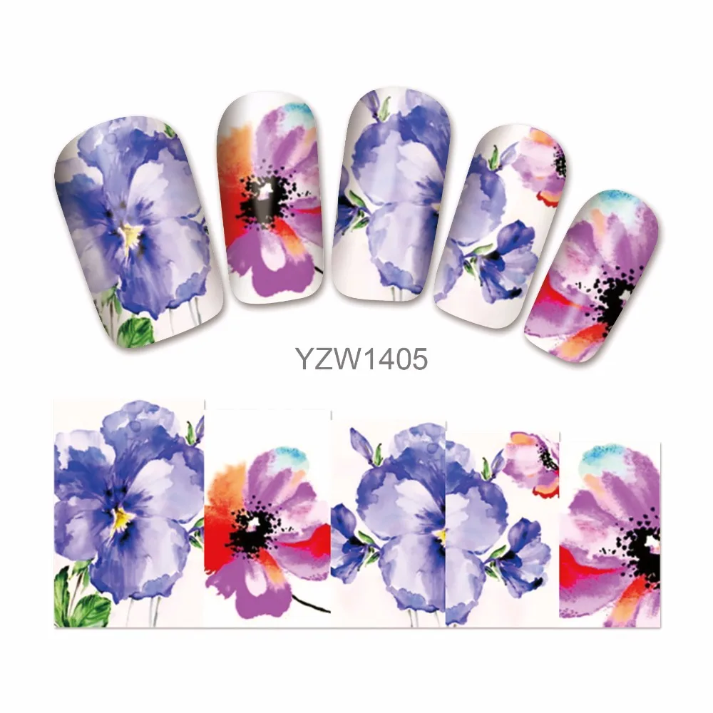 

FWC Hot Designs Water Decals Mixed Flower Nail Stickers French Tips Nail Art Decorations For Nails Tools 1405