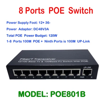 

8ch POE Switch 8ports Network 9-Port Ethernet Switch 10/100M IEEE802.3af/at standard Output: 120W/48V support nvr ip POE camera