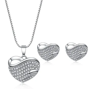 

Fashion full crystal heart Necklace Earring set for women big love heart jewelry set