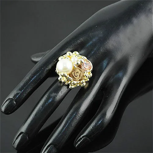 free shipping+mixed order, gold jewelry ,14k real gold plating fashion rings with oversized pearl on,adjustable ring,rn-489