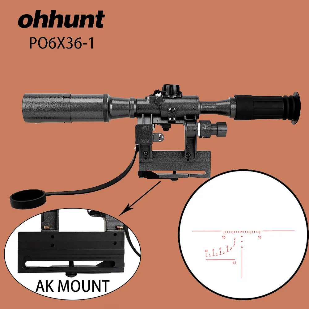 ohhunt Драгунова СВД POS 6X36-1 Красной Подсветкой Охота Стрелковый Прицел Тактический Оптика Зрении для АК Винтовка Ружье - Цвет: No. 2 Rail Mount