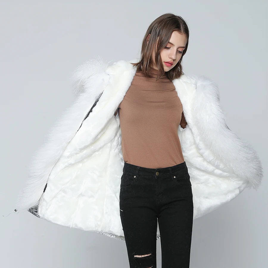 Женская парка с капюшоном OFTBUY длинная теплая куртка отделанным натуральным